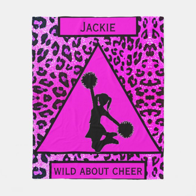 Girls "Wild About Cheer" Pink Leopard Fleece Blanket (Front)
