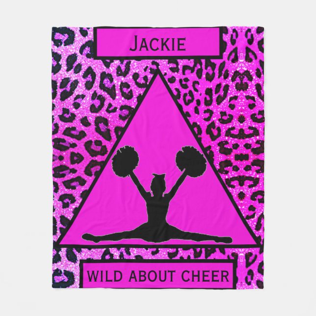 Girls "Wild About Cheer" Pink Leopard Fleece Blanket (Front)