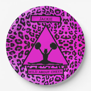 Girls "Wild About Cheer" Pink Leopard  Paper Plate