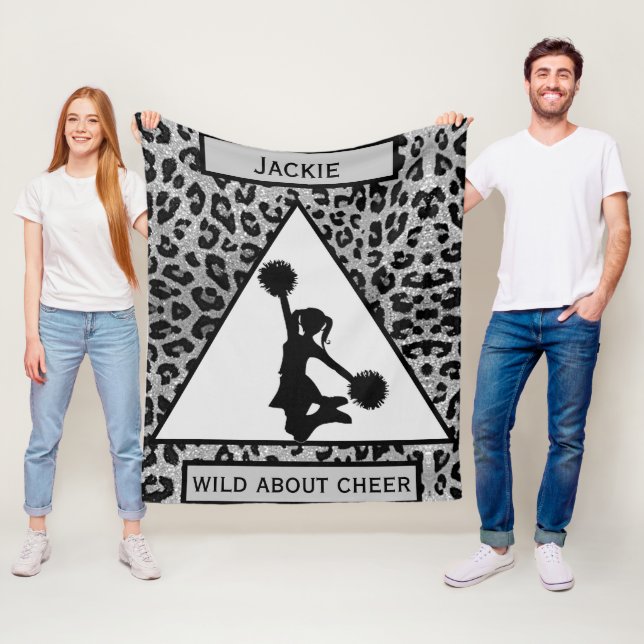 Girls "Wild About Cheer" Silver Leopard Fleece Blanket (In Situ)