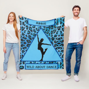 Girls "Wild About Dance" Blue Leopard Fleece Blanket