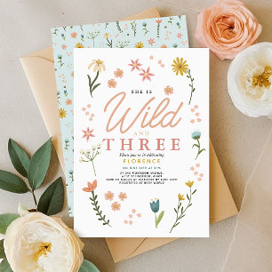 Girls Wild and Free Boho Wildflower 3rd Birthday Invitation