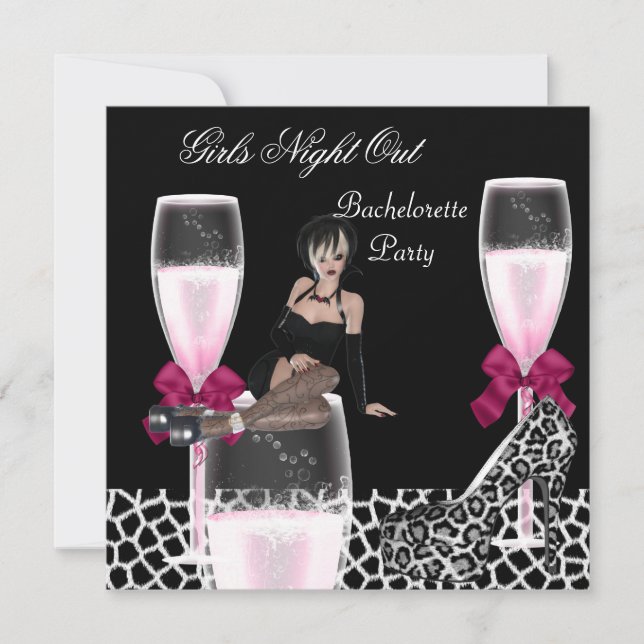Girls Wild Night Out Pink Shoes Champagne Invitation (Front)