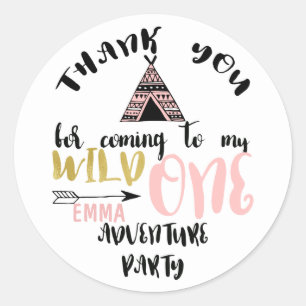 Girls Wild One 1st Birthday Thank You Sticker