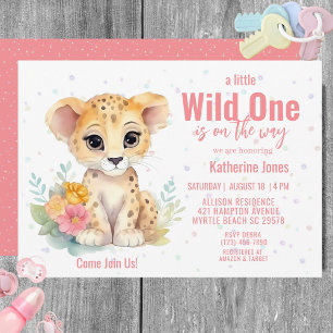 Girls Wild One Cheetah Floral Baby Shower Invitation
