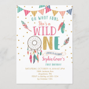 Girls Wild One First Birthday Invitation