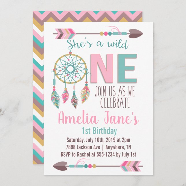 Girls Wild One First Birthday Invitation (Front/Back)