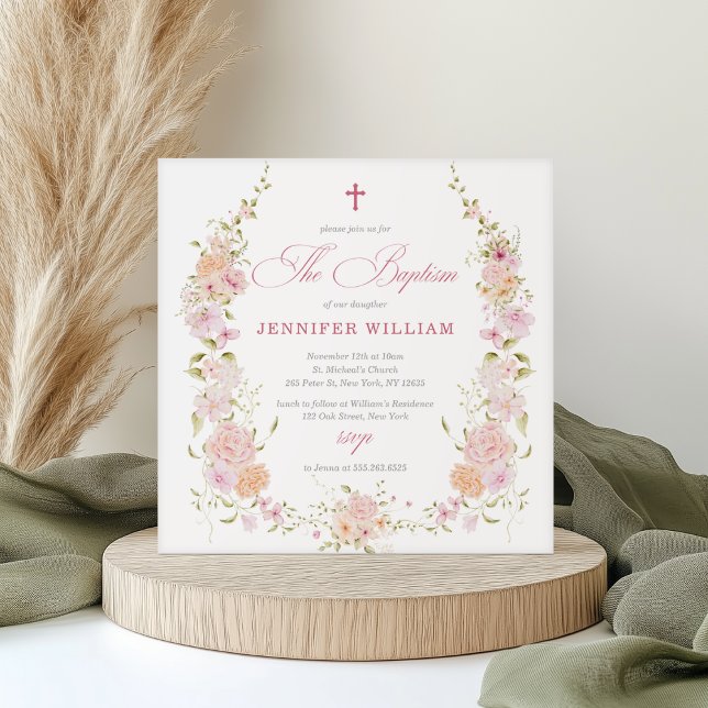 Girls Wildflower Watercolor Baptism Invitation (Creator Uploaded)