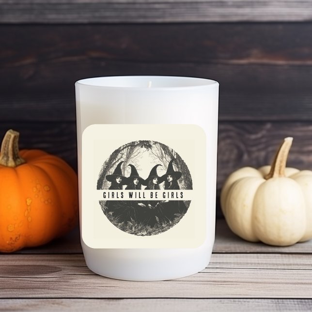 "Girls Will Be Girls | Cute Witch-Themed" Square Sticker (Creator Uploaded)