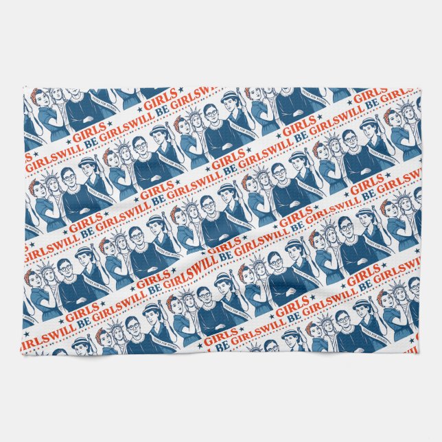 Girls Will Be Girls Patriotic Feminist 4th of July Tea Towel (Horizontal)