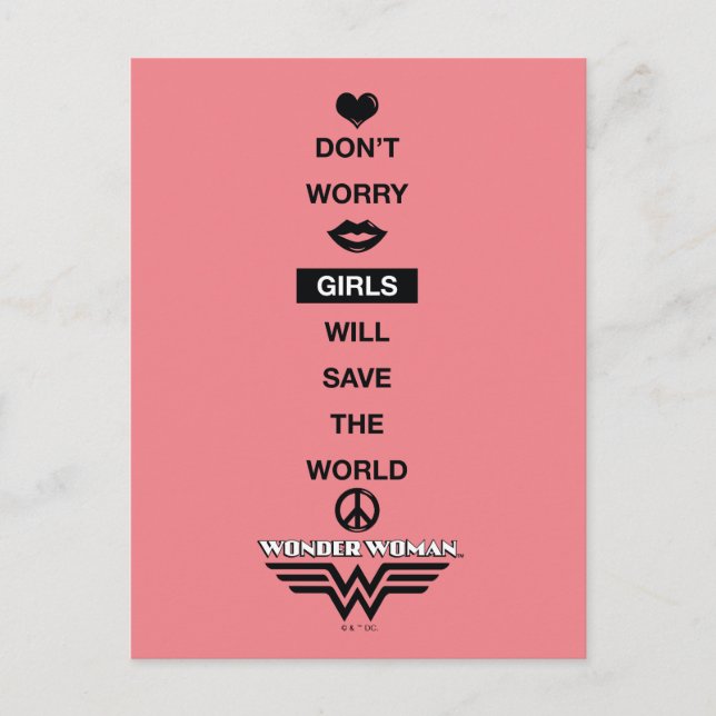 Girls Will Save The World Wonder Woman Graphic Postcard (Front)