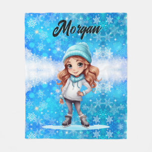 Girls Winter Ice Skate Figure Skate Snowflake Fleece Blanket