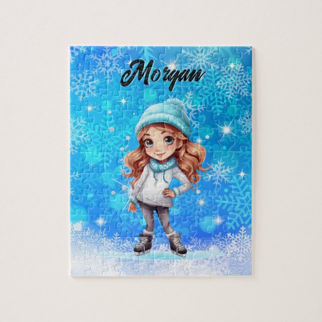 Girls Winter Ice Skate Figure Skate Snowflake Jigsaw Puzzle (Vertical)