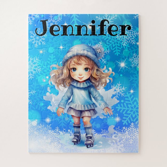 Girls Winter Ice Skate Figure Skate Snowflake Jigsaw Puzzle (Vertical)