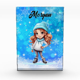 Girls Winter Ice Skate Figure Skate Snowflake Photo Block