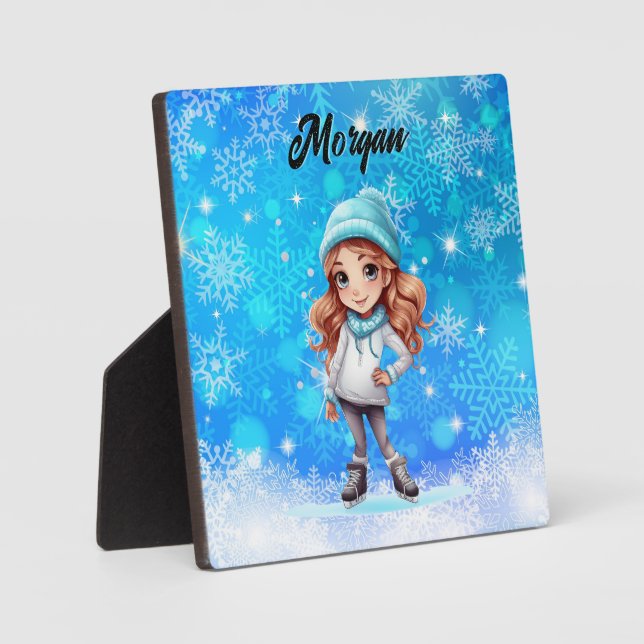 Girls Winter Ice Skate Figure Skate Snowflake Plaque (Front)