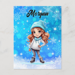 Girls Winter Ice Skate Figure Skate Snowflake Postcard