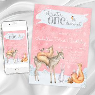 Girls Winter ONEderland 1st Birthday Party Invitation