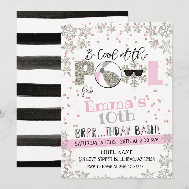 Girl's Winter Pool Party Birthday Invitation (Front/Back)