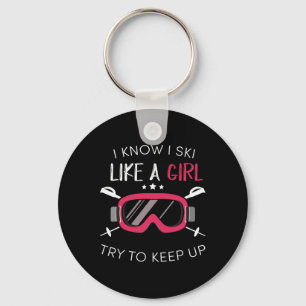 Girls Winter Skiing T Shirt Ski Sport Gift Key Ring