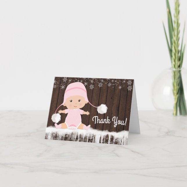 Girls Winter Snowflake Baby Shower Thank You Cards (Front)