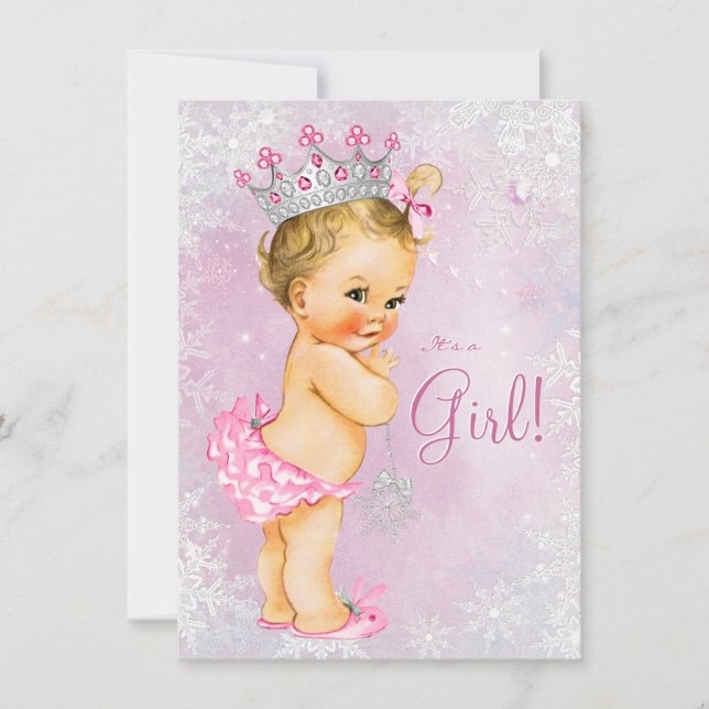 Girls Winter Wonderland Baby Shower Invitation (Front)