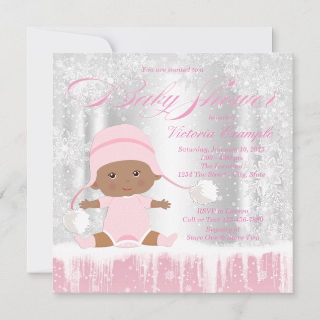 Girls Winter Wonderland Baby Shower Invitation (Front)