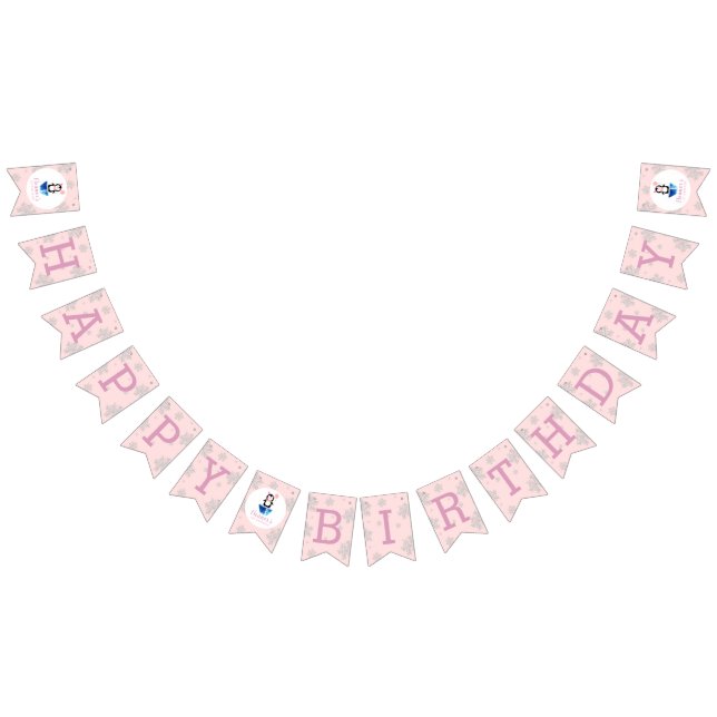 Girls Winter Wonderland Cute Penguin Pink Birthday Bunting (All)