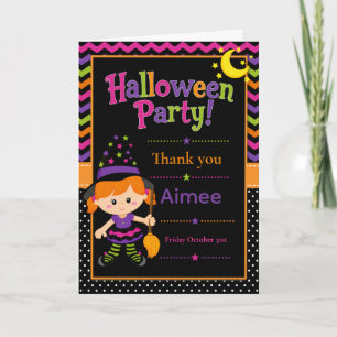 Girls Witch Halloween Party Thank You Card