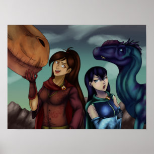 Girls with Dinosaurs Poster