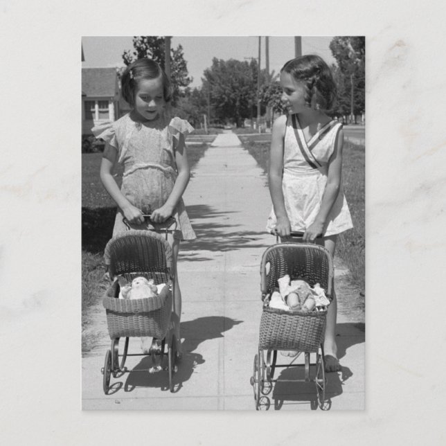 Girls with Dolls, 1941 Postcard (Front)