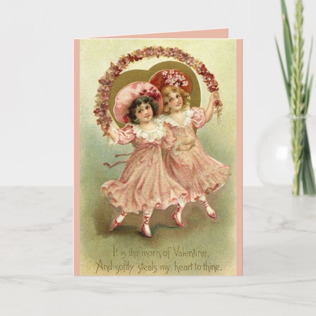 Girls with Flowers - Victorian Valentine Postcard (Front)