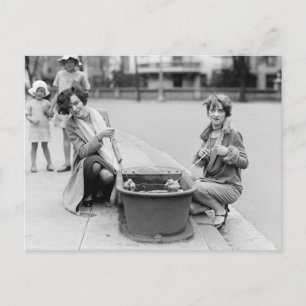 Girls with Pet Ducklings, 1927 Postcard