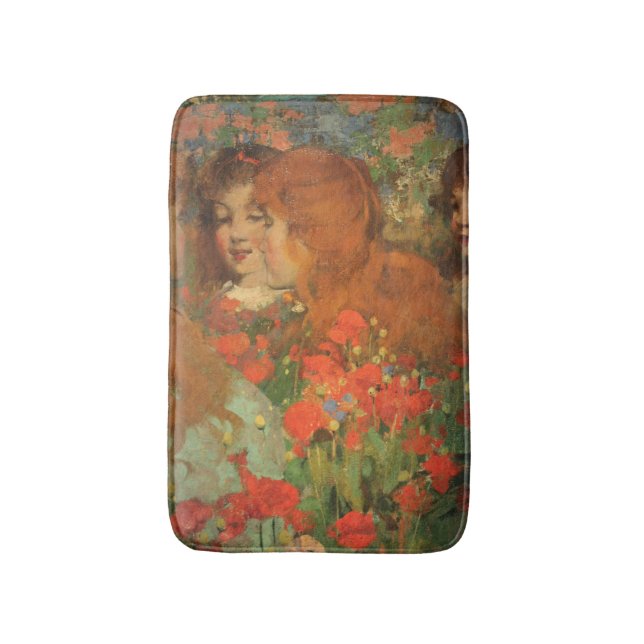 Girls With Red Poppies (by George Henry) Bath Mat (Front Vertical)