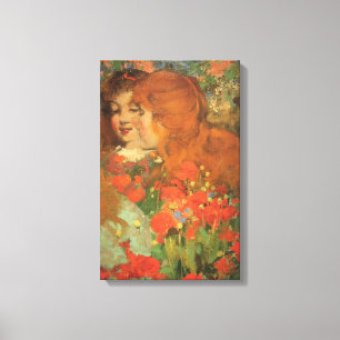 Girls With Red Poppies (by George Henry) Canvas Print
