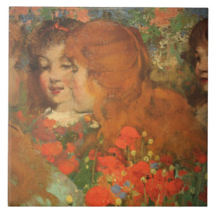 Girls With Red Poppies (by George Henry) Tile