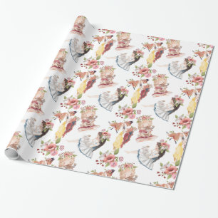 Girls with Woodland Animals Pattern for Kids Wrapping Paper