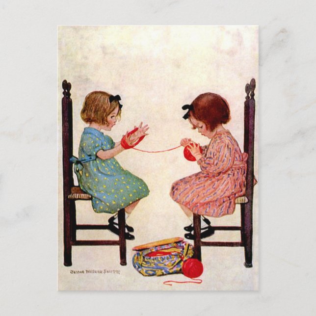 Girls With Yarn Postcard (Front)