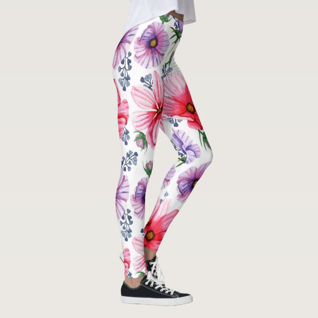 Girls & Women Leggings, Red & Purple Floral Nature Leggings (Right)