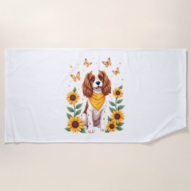 Girls Women Mom Cavalier King Charles Spaniel Dog  Beach Towel (Front)