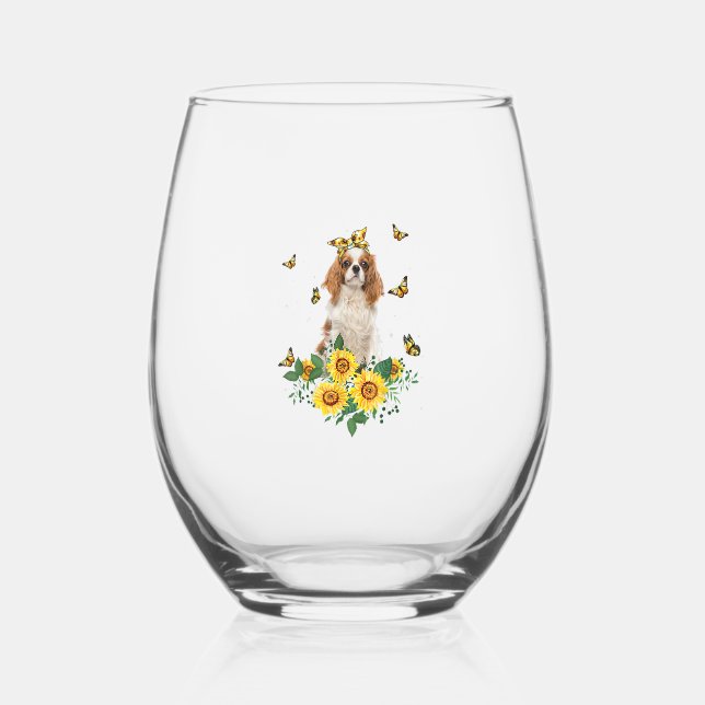 Girls Women Mum Cavalier King Charles Spaniel Dog  Stemless Wine Glass (Front)