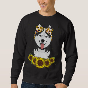 Girls Women Mum Siberian Husky Dog Sunflower Gift Sweatshirt