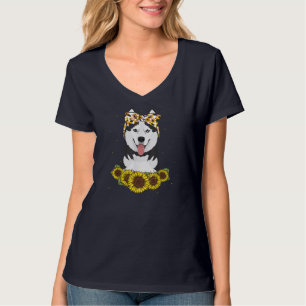 Girls Women Mum Siberian Husky Dog Sunflower Gift T-Shirt