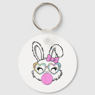 Girls Women Rabbit Bunny Face Pink Coquette Bow Ea Key Ring