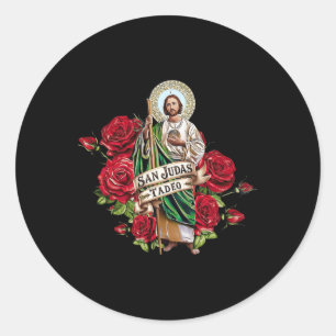 Girls Women Red Roses San Judas Tadeo Con Bandera  Classic Round Sticker