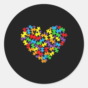Girls Womens Autism Awareness Heart Puzzle Piece Classic Round Sticker