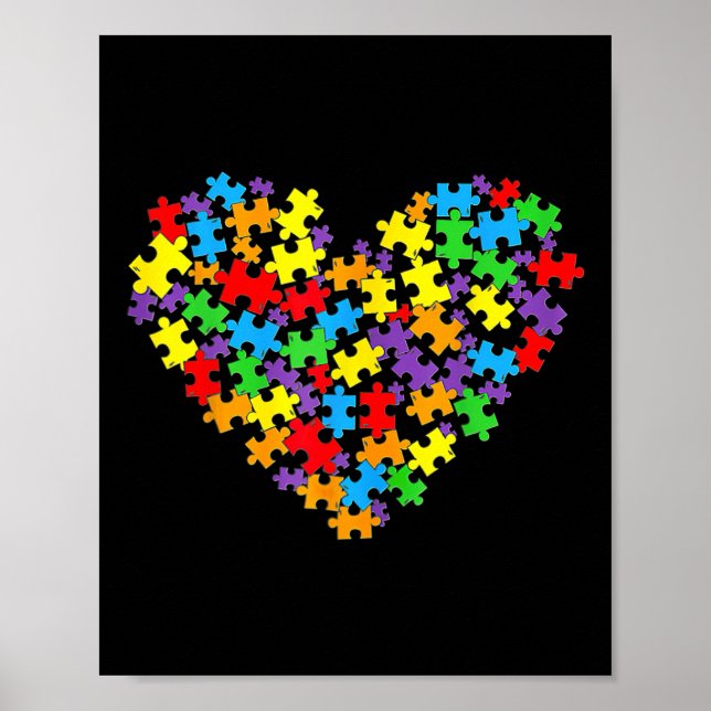 Girls Womens Autism Awareness Heart Puzzle Piece  Poster (Front)