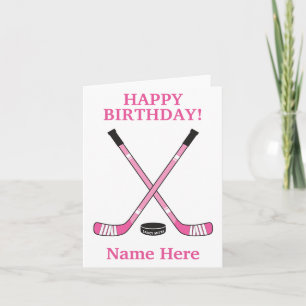Girls Womens Hockey Birthday Pink Hockey Sticks Card
