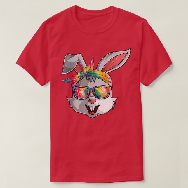 Girls Womens Kids Bunny Face Tie Dye Glasses Easte T-Shirt (Design Front)