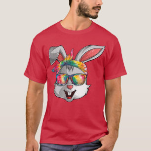 Girls Womens Kids Bunny Face Tie Dye Glasses Easte T-Shirt